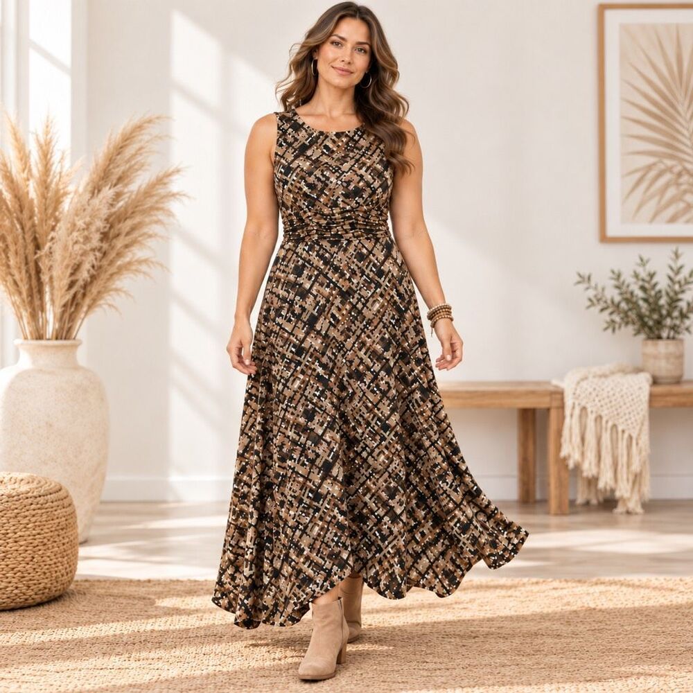 Jessica Howard Women’s Abstract Animal Print Ruched Waist Maxi Dress Size 10